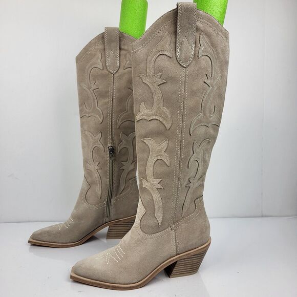 Dolce Vita Samare Western Cowgirl Light Beige Suede Tall Boots Size 5 - Picture 1 of 16